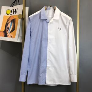 Outono e inverno moda high street camisa de manga longa respirável masculino e feminino listrado branco azul retalhos camisa casual