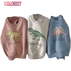 Tshirts Spring Boys Dinosaur Pullover Autumn Girls Sweater camisa de suéter com lã quente Manga longa Tops Crianças de dinossauros Crianças 230823