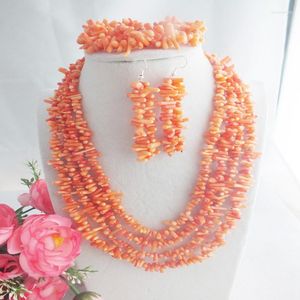 Necklace Earrings Set Delicate And Sweet African Orange Beads Jewelry For Nigerian Wedding