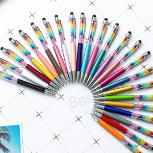 Partihandel Rainbow Crystal Ballpoints Metal Student Writing Ballpoint Pen Mobiltelefon Touch Pen School Office Signature Pens Festival LL