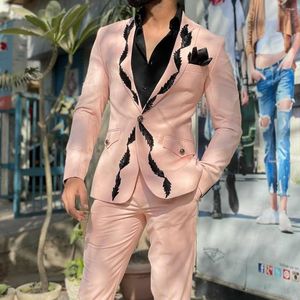 Men's Suits Suit Pink Jacket Sets Custom Homme Slim Fit 2 Pieces Wedding Groom Business Casual Tuxedo Elegant Dress (Jacket Pants)