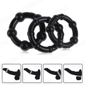 コックリング3 PCSSET COCK PENIS RING BEAD MALE DELAY EJACULATION LONT SILICONE ERECTION SEX TOYS FOR MEN AGANDS 230824