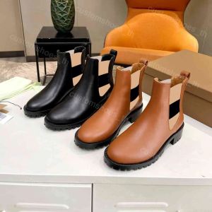 Designer Boots Women Boots Snow Boot Vintage Check Shoes Winter Warm Boot Leather Ankle Boot Luxury Brown Striped Sneaker Winter Coarse Heel Shoe