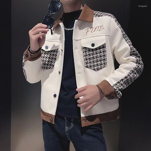 Men's Jackets Mens Fall Lapel Motorcycle Cotton Jacket Korean Slim British Casual Vintage Geometric Pattern Patchwork Stitching