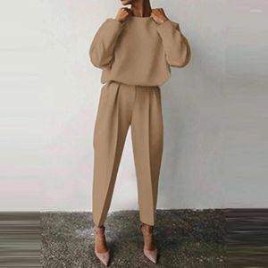 Women's Sleepwear 2023 Spring Solid Homewear Two Piece Sets Women Long Sleeve Tops Pullover And Pants Pajamas Suit Lady O Neck Soft 2 Pcs