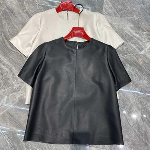 Women's Leather Genuine Coat 2023 Spring Short High Grade Black Sheepskin Short-sleeved Top Temperament Reducing Age
