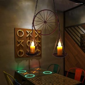 Pendellampor vintage järn ljuskrona loft industriell lampa kafé potten restaurang bar hängande lätta hjulljus bord