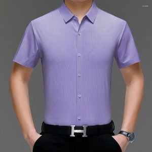Men's Dress Shirts Summer Brand Men Mulberry Silk Fashion Striped Shirt Non-Ironing Casual Lining Soft Vintage Style Male Working Wear