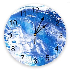 Wall Clocks Blue White Marble Texture Bedroom Clock Large Modern Kitchen Dinning Round Watches Living Room Watch Home Decor