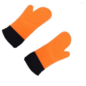 Disposable Gloves 1 Pair Silicone Oven Mitts Quilted Cotton Lining Non-slip Microwave Heat Insulation