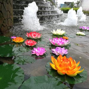 Dekoratif çiçek çelenk 1018 cm yüzer yapay lotus sahte bitki diy su zambak simülasyonu lotus ev bahçe dekorasyon açık dekor 230823