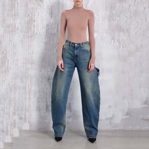 Kvinnors jeans Stereotypiska snittbåge i den höga midjan vid bent jeans Y2K mångsidig retro lösa casual workwear byxor 2023 Fall 230823