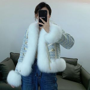 Women's Fur Coarse Wool Small Fragrant Patchwork Coat With Down Inner Lining Short And Light Luxury