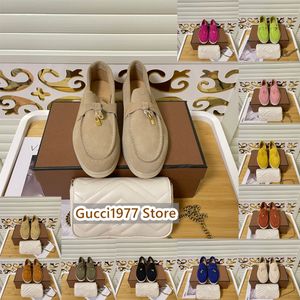 Högkvalitativ kvinnor Suede Casual Shoes Round Nose LP Loafers Mental Decor Fashion Casual Shoe Designer Luxury Brand Flat Shoes Thick Sole Training Shoes