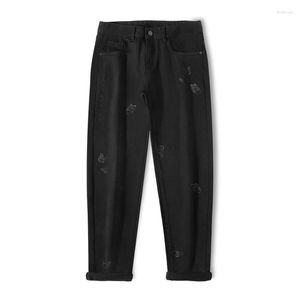 Jeans maschile autunno e inverno sottili cinese-chic ricamo a farfalla con farfalla vintage da lavoro dritti pantaloni casual