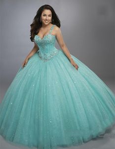 Vintage Green Ball Crystal Pärled Ball Quinceanera Gown 16 Sweetheart Dresses Plus Size Soce Sequins Prom Party Dresses