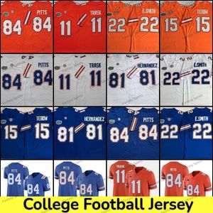 Florida Gators 15 Tim Tebow College Football Jersey 84 Kyle Pitts 11 Kyle Trask 81 Aaron Hernandez 22 Emmitt Smith White Football Jerseys Orange White Blue 150th