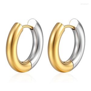 Brincos de argola 14k aço esterlina banhado a ouro e cor dupla pequena para mulheres meninas