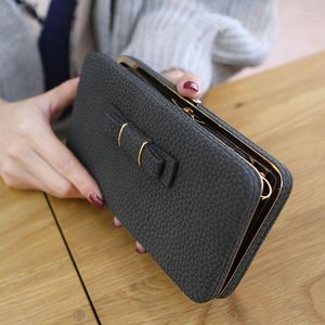 Wallets Women Bowknot Wallet Long Purse Phone Card Holder Clutch Large Capacity Pocket Female Solid PU