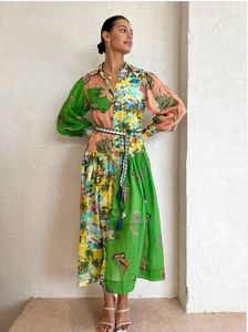 Tasarımcı Kadın Giysileri Temel Günlük Elbiseler Polo Boyun Baskısı Vintage Uzun Elbise Prenses Kollu Dantelya Büyük Vem Gevşek Vestidos Moda Kadınlar Zarif Çöp T7X9