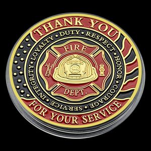 装飾的なオブジェクト図形の火災 /消防士 /金メッキの記念チャレンジコインプラスチックケース /消防士の名声メダル230823