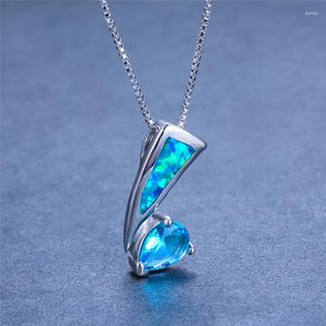 Hänge halsband blå lila vatten droppe stenhalsband mode vit eld opal charm silver färgkedja för kvinnor