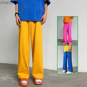 Original Design Pink Jeans Men's Yellow Loose Wide-leg Denim Pants Men American Style High Street Casual Pants Colorful TrousersLF20230824.