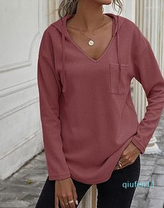 Bluza bluzy damskiej 2023 Autumn Fashion Casual Pocket Design Asymetrycznie z kapturem