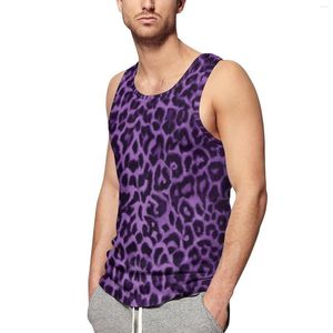 Herren -Tanktops Animal Print Top Man's Purple Leopard Muster Training Übergroße Sommersportwear -Ärmelwesten