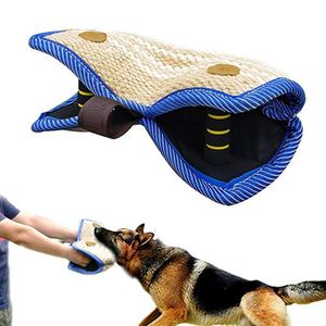 Dog Collars Leashes Linen Bite Pillow Wedge 2 Handles with 1 Loop Tug Interactive for Puppies Young Dogs Training Playing Fetching Games 230823