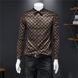 2023豪華な品質のファッションメンシャツボタンシャツシャツ格子縞の格子縞のプリント長袖