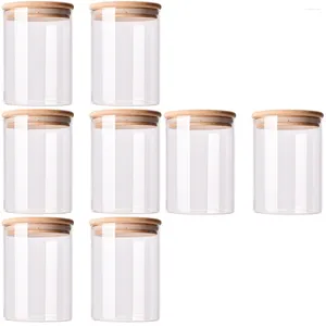 Garrafas de armazenamento 8 PCs Recipientes de farinha lacrada jarra de vidro gama panela alimentos alimentos capa de madeira de madeira