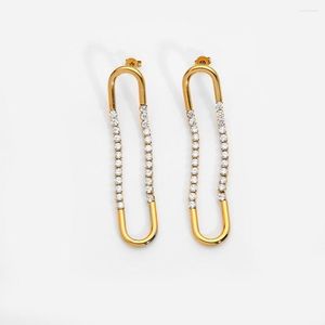 Stud Earrings South Korea's 18K Gold-Plated Double U-Shaped Zircon Chain High-Quality Stainless Steel Holiday Jewelry Girls Gift