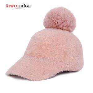 2020 Nowa moda Lady Mohair Winter Hat Women Pompom Casual Knit Beanie ciepłe berety damskie czapkę baseballową wełniana maska ​​VISOR SO176B