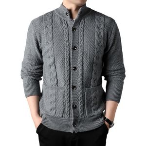 Men's Sweaters Mens Autumn Cable Knitted Cardigan Sweater Long Sleeve Stand Collar Knitwear with Pockets Casual Button Down Outwear Tops Homme 230823