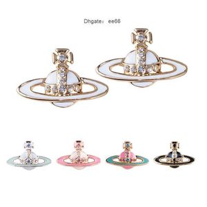 Empress Dowager Vivian VW Enamel Colored Jelly Dual Color Baking Paint Simple Bright Diamond Saturn Earrings Anti Allergypiercing DZ9H