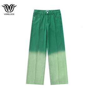 Jeans masculinos gradiente de arte Jeans Longe calça de perna larga e reta Y2K Fashion Ladies Cantura alta Corre as calças de jeans gaio verde 230823