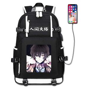 Okul çantaları Bungou Sokak Köpekler Sırt Çantası USB Şarj Portu Osamu Ryunke Cosplay Bag Dizüstü Dizüstü Bilgisayar Kitap Çantası Rucksack Mochila 230823