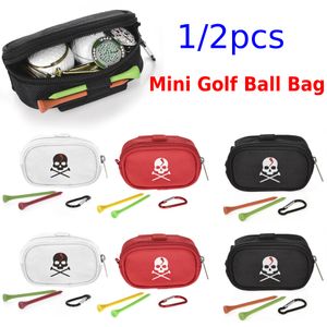 Golfväskor 12st mini golfbollväska med 2 tees hållare förvaringspåse bärbar skalle golf handväska koppling väska blixtlås karabiner midja pack 230823