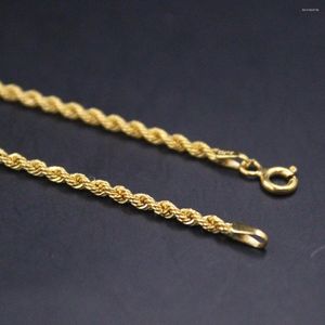 Chains Real 18K Yellow Gold Rope Link Chain Men Women 2mm Width Necklace 45cm/17.7inch Stamp Au750