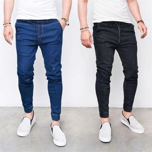 Mode mager jeans män rak smala elastiska jeans herrar casual cyklist manlig stretch denim byxor klassiska pants255l
