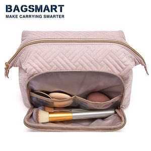 Косметические сумки корпусы Bagsmart Makeup Bag Женская косметическая сумка для карандаша Большой широко открытый мешок для туалетных принадлежностей. Передача Essentials 230823