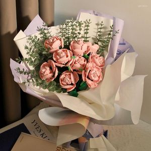 Kwiaty dekoracyjne 2pcs różowe bukiet bukiet Bloków montażu Walentynki Prezent sztuczna dekoracja 3D DIY romatyczne prezenty wystrój