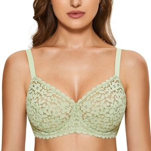 Bra's Unlined Floral Lace Minimizer Bra Plus Size Underwire Full Coverage Sheer Underwear 230823