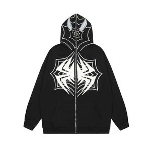 Zip up capuz y2k harajuku bordado aranha zíper da web com capuz de moletom de rua 2023 moda punk casacos emo punk