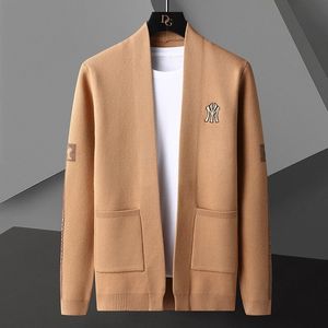 Men's Sweaters 2023Fall Solid Color Alphabet Embroidery Pattern Knitting Cardigan Man Long Sleeve Slim Sweater Garment Coat 3Colour 230823