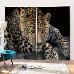 Perde 3D Baskı Hayvan Leopar Tiger Zebra Siyah ve Beyaz Klasik 2 Parça Oturma Odası Yatak Odası Dekoru için Pencere