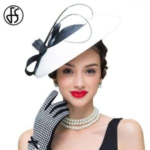 FS Fascinadores Casamentos pretos e brancos Capéu de comprimido para mulheres Fedora Fedora Vintage Ladies Dress Hats1280i