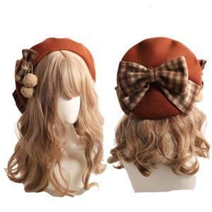 Boinas de boina boina fofa feminina britânica moda retro big bow plaid pintor hat girl beanies feminino por atacado 230823