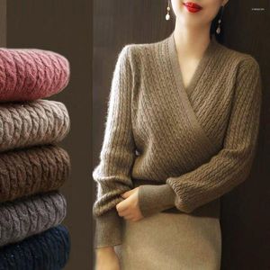 Swetry damskie 2023 jesień zima moda Sweter Wysokiej klasy w stylu dekoltowym rękawie z dekoltem w szyku kasetowy